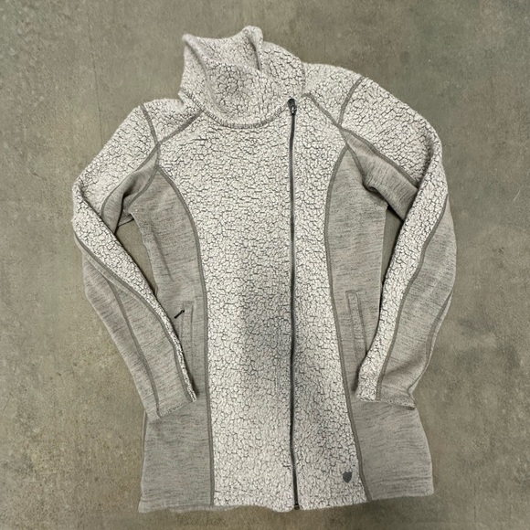 KUHL KOZET LONG Women's Fleece Jacket Wool Full Zip Offset Zipper Sz S Pockets - Picture 1 of 8